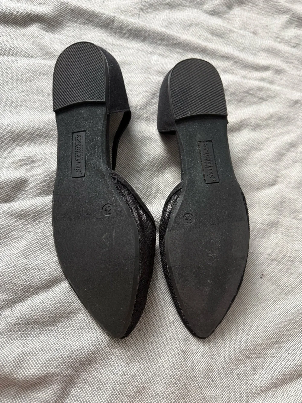 Seychelles Black Lace Pointed D'Orsay Flats with Ankle Strap